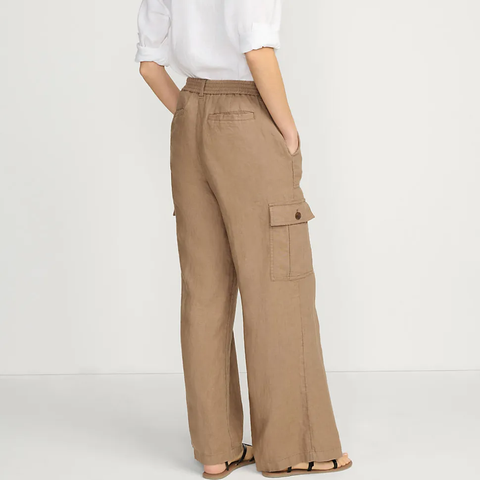 Leinen-Cargohose mit weitem Bein für Damen
