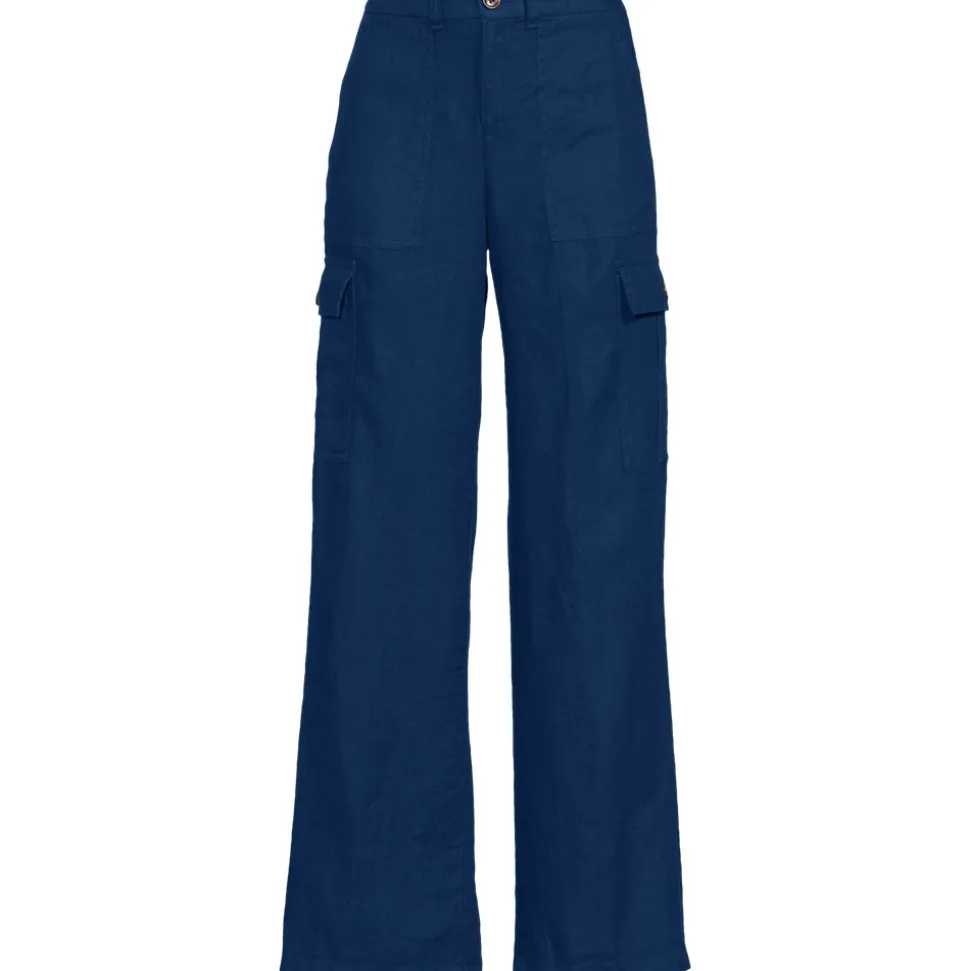 Leinen-Cargohose mit weitem Bein für Damen