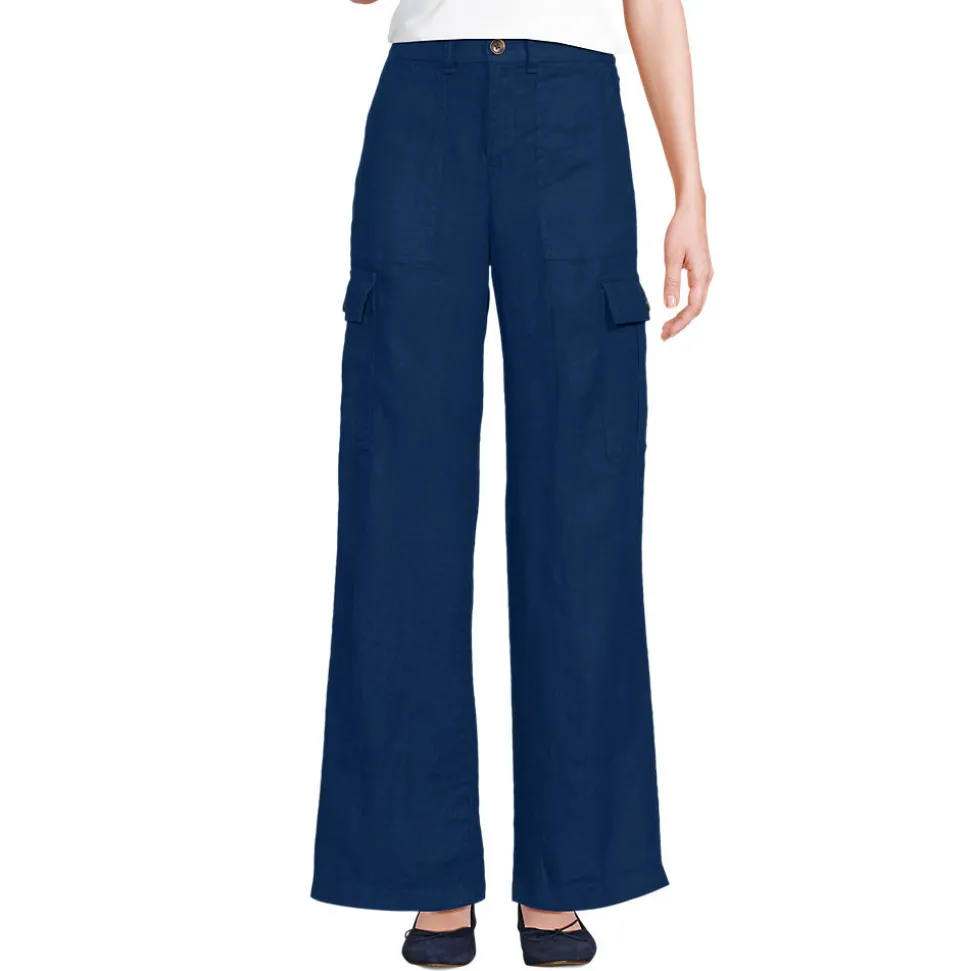 Leinen-Cargohose mit weitem Bein für Damen