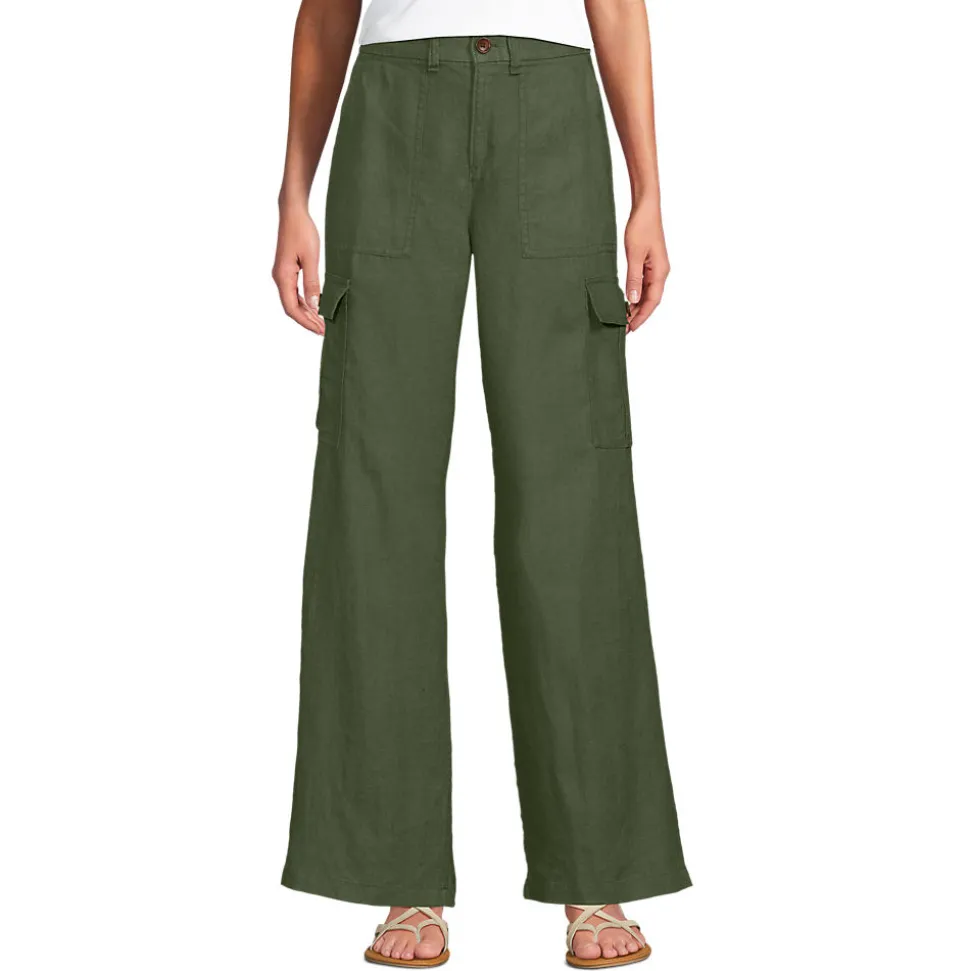 Leinen-Cargohose mit weitem Bein für Damen
