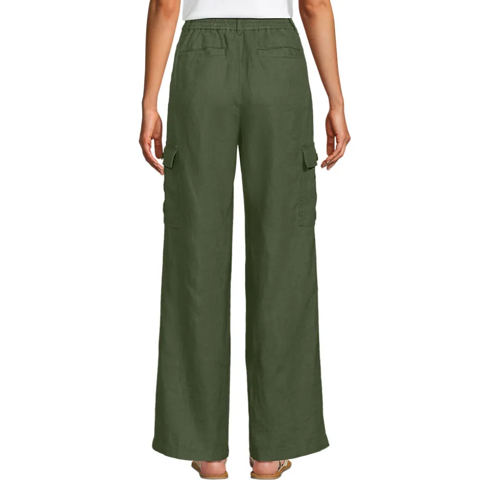 Leinen-Cargohose mit weitem Bein für Damen