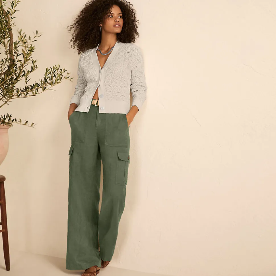Leinen-Cargohose mit weitem Bein für Damen