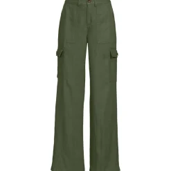 Leinen-Cargohose mit weitem Bein für Damen