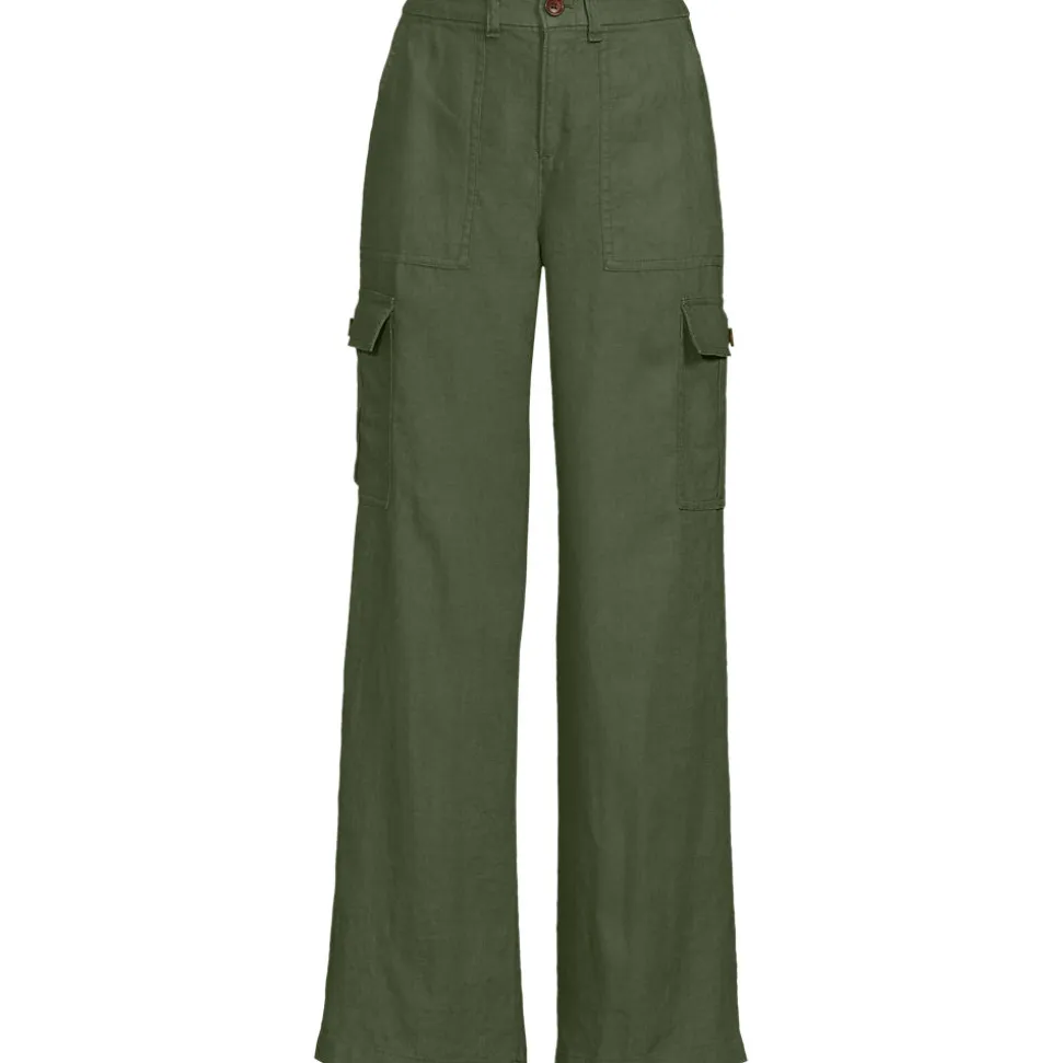 Leinen-Cargohose mit weitem Bein für Damen