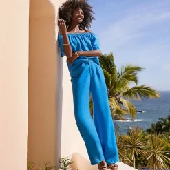 Leinenhose High Waist mit weitem Bein für Damen