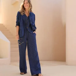 Leinenhose High Waist mit weitem Bein für Damen