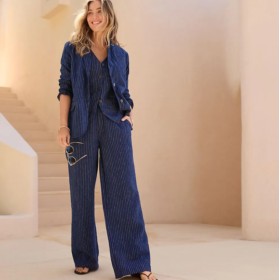 Leinenhose High Waist mit weitem Bein für Damen