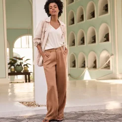 Leinenhose High Waist mit weitem Bein für Damen