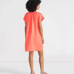 Leinenkleid mit Smok-Ausschnitt für Damen