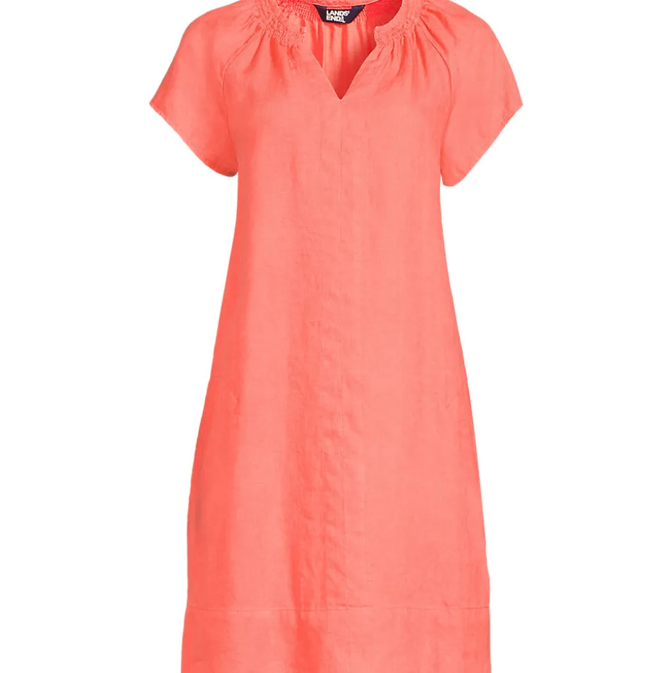 Leinenkleid mit Smok-Ausschnitt für Damen