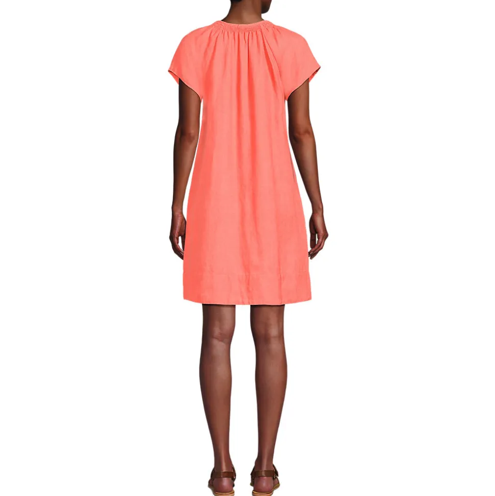 Leinenkleid mit Smok-Ausschnitt für Damen