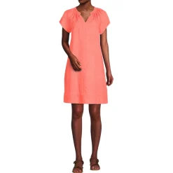 Leinenkleid mit Smok-Ausschnitt für Damen