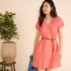 Leinenkleid mit Smok-Ausschnitt für Damen