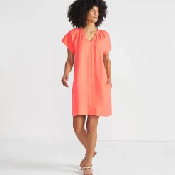 Leinenkleid mit Smok-Ausschnitt für Damen