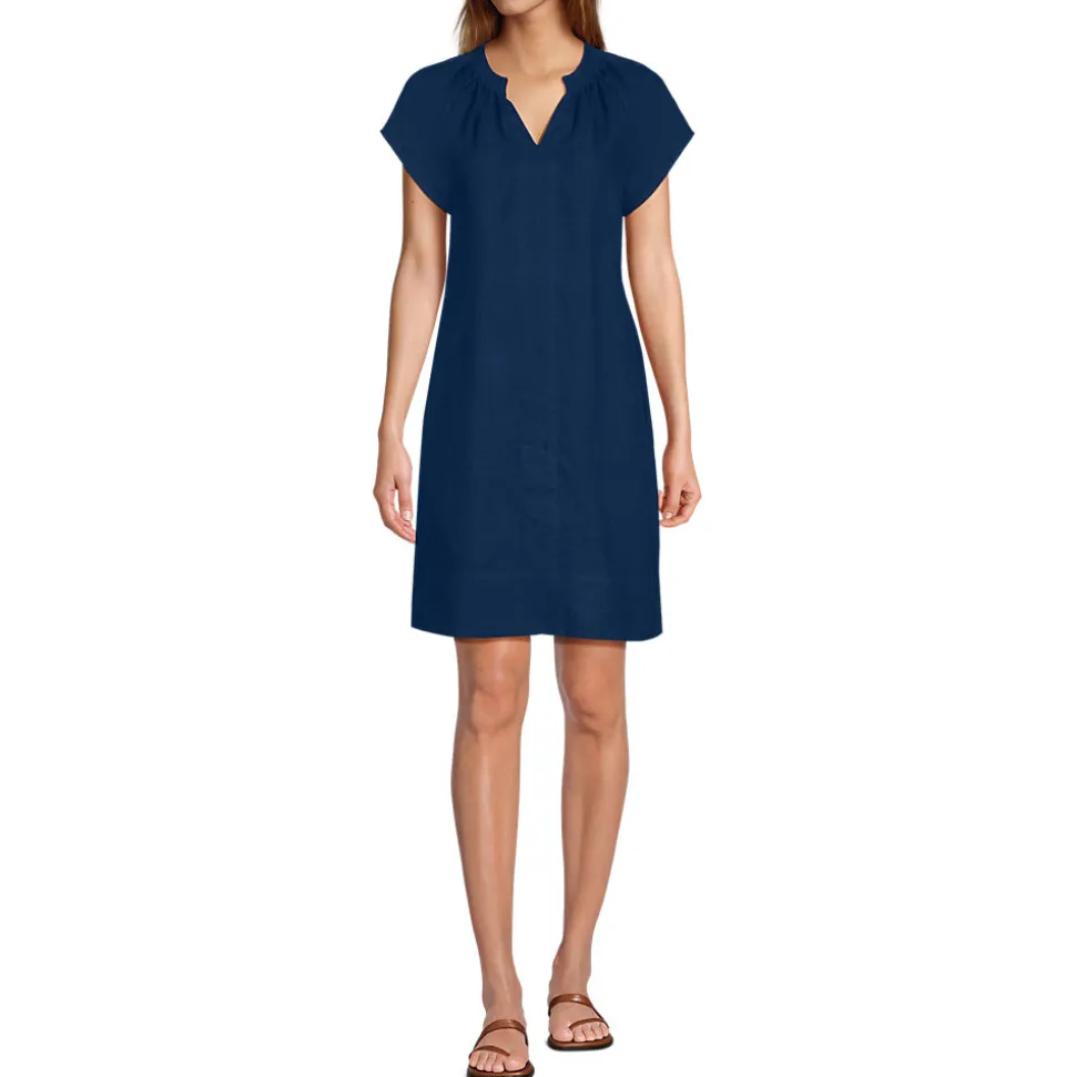 Leinenkleid mit Smok-Ausschnitt für Damen