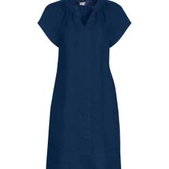 Leinenkleid mit Smok-Ausschnitt für Damen