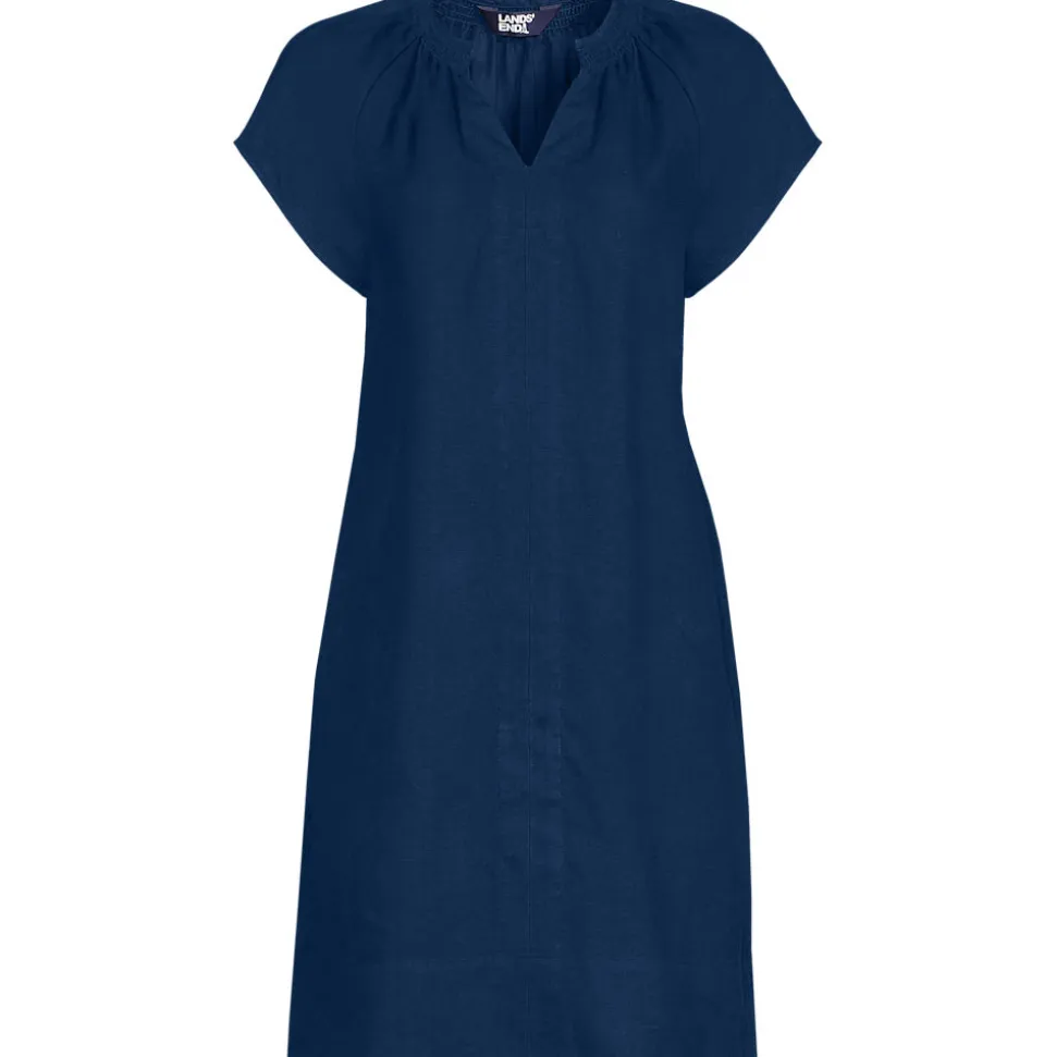 Leinenkleid mit Smok-Ausschnitt für Damen