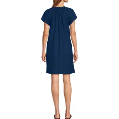 Leinenkleid mit Smok-Ausschnitt für Damen