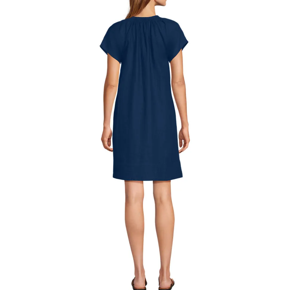 Leinenkleid mit Smok-Ausschnitt für Damen