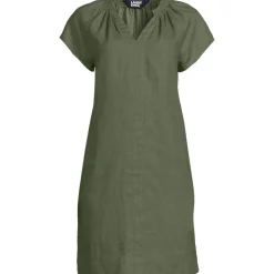 Leinenkleid mit Smok-Ausschnitt für Damen