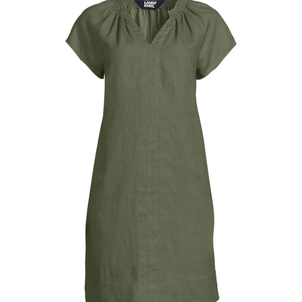 Leinenkleid mit Smok-Ausschnitt für Damen