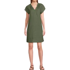 Leinenkleid mit Smok-Ausschnitt für Damen