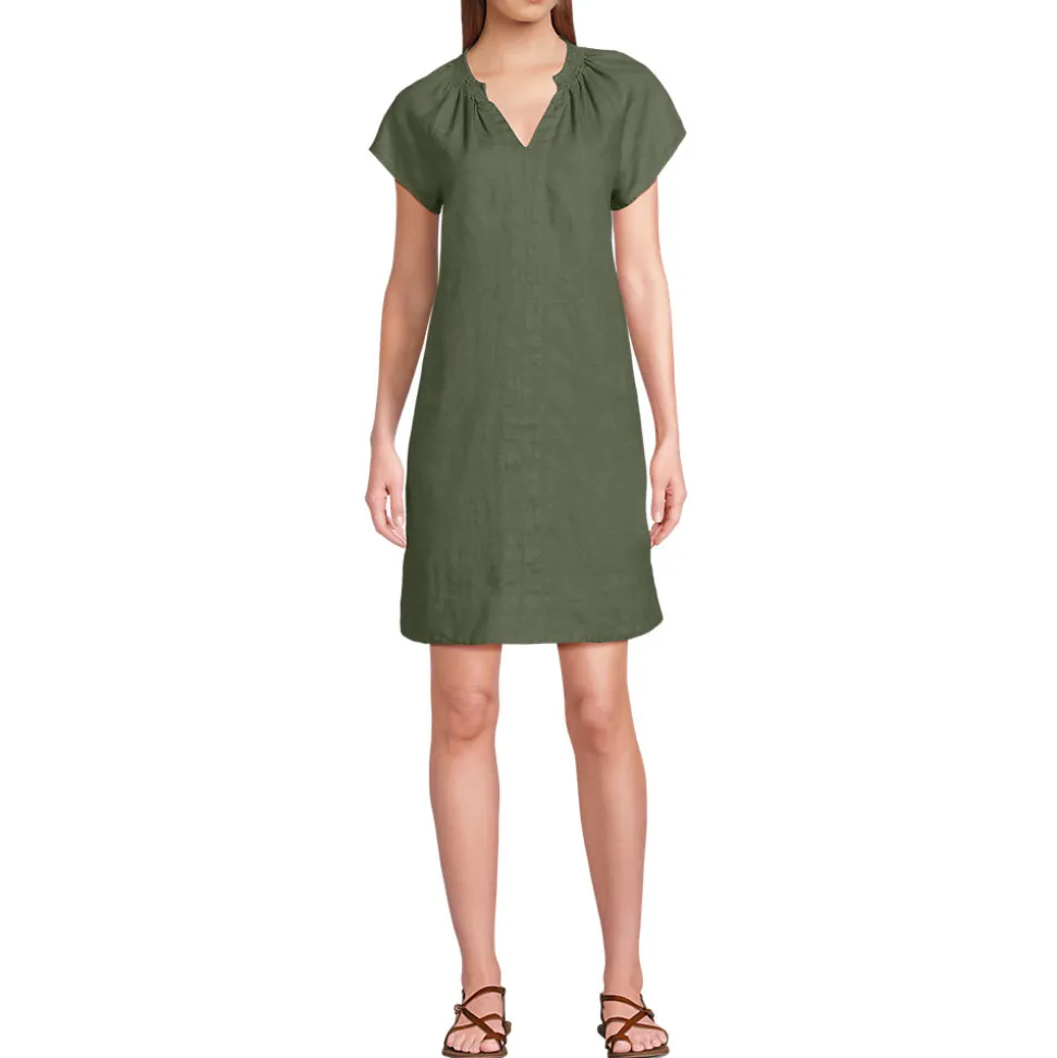 Leinenkleid mit Smok-Ausschnitt für Damen