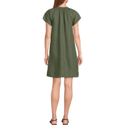 Leinenkleid mit Smok-Ausschnitt für Damen