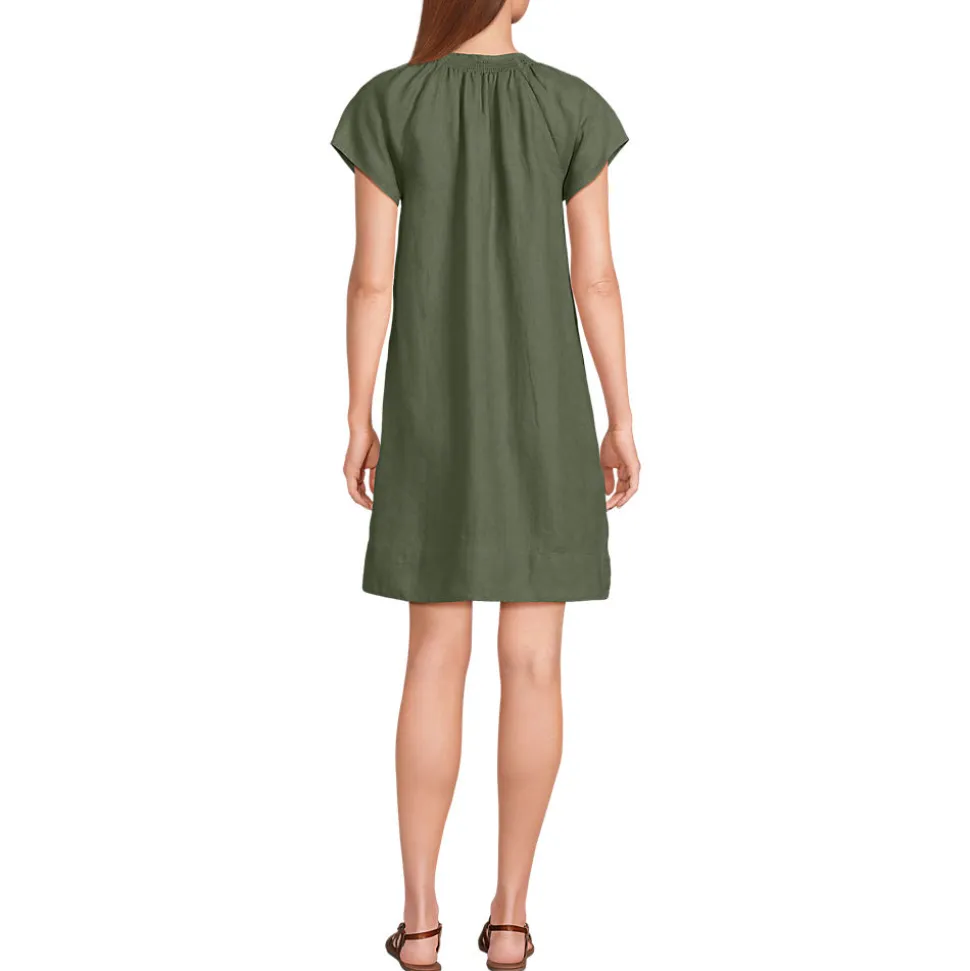 Leinenkleid mit Smok-Ausschnitt für Damen