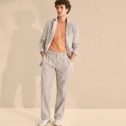 Leinenmix-Bundfaltenhose für Herren
