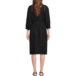 Leinenmix-Kleid mit Ajourdetail für Damen