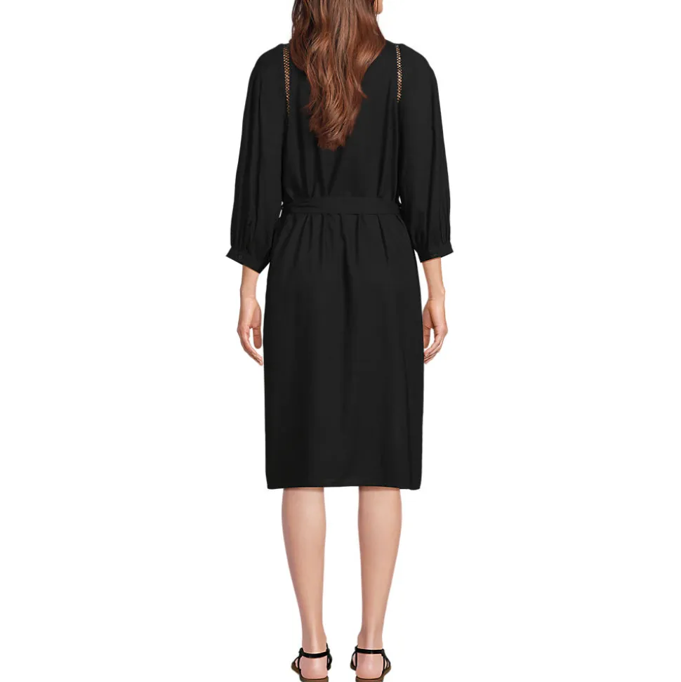 Leinenmix-Kleid mit Ajourdetail für Damen