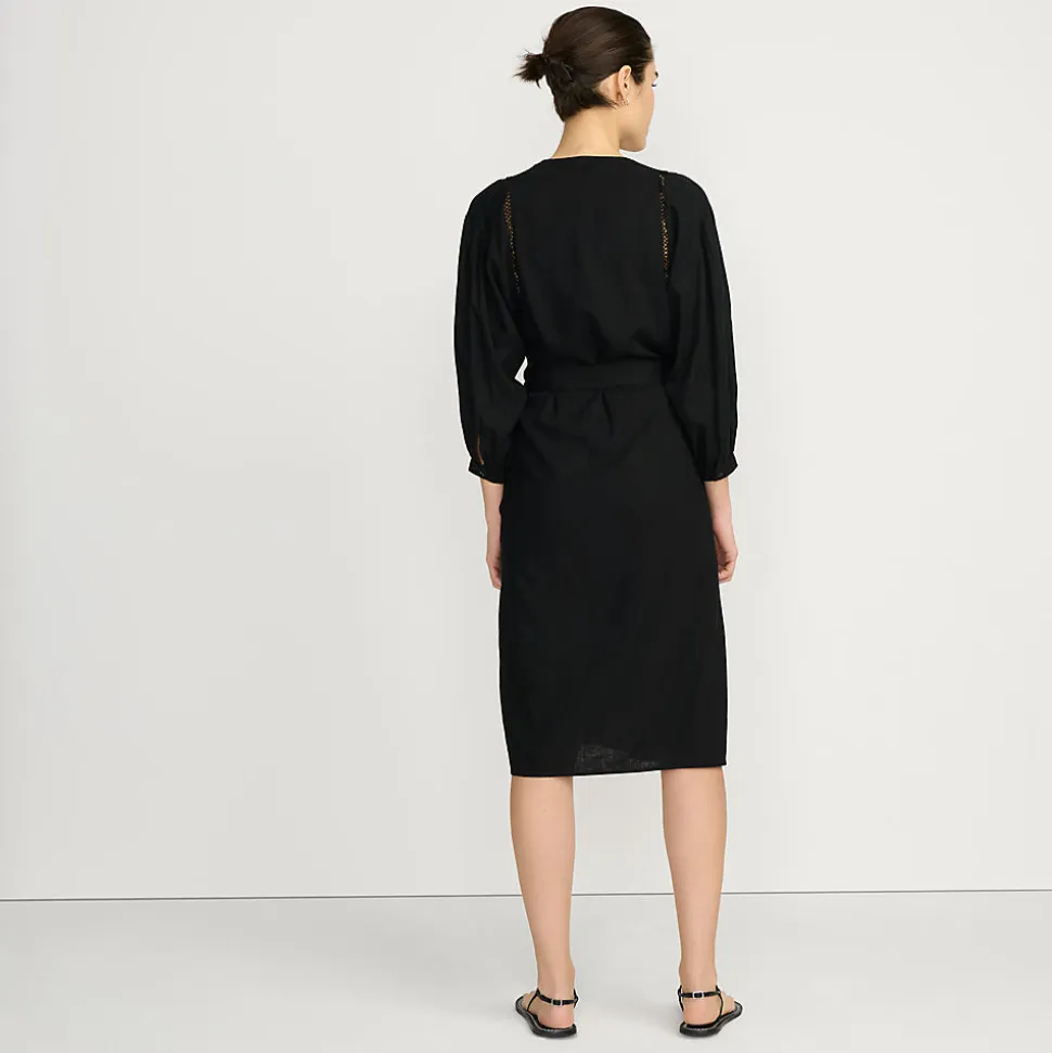 Leinenmix-Kleid mit Ajourdetail für Damen