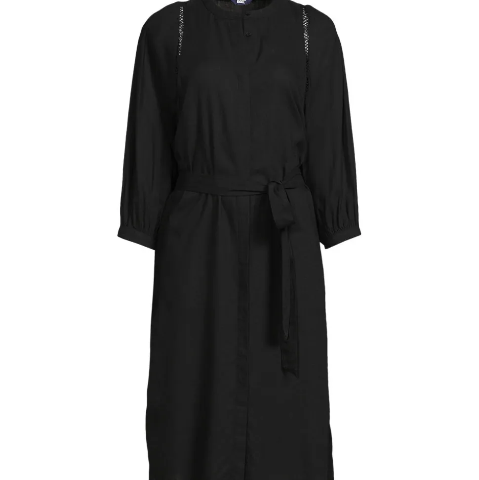 Leinenmix-Kleid mit Ajourdetail für Damen