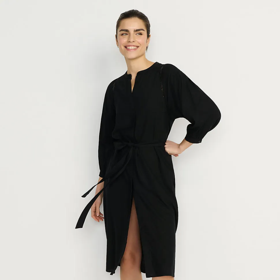 Leinenmix-Kleid mit Ajourdetail für Damen