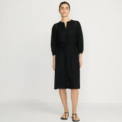 Leinenmix-Kleid mit Ajourdetail für Damen