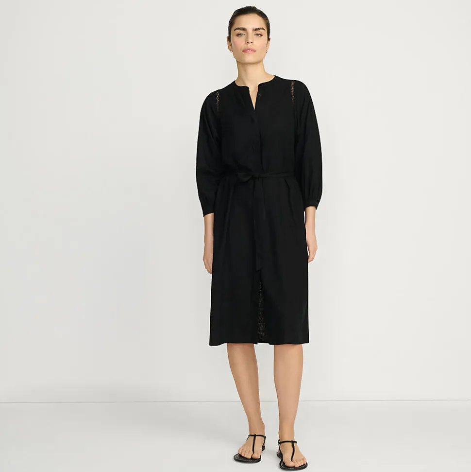Leinenmix-Kleid mit Ajourdetail für Damen
