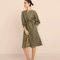 Leinenmix-Kleid mit Ajourdetail für Damen