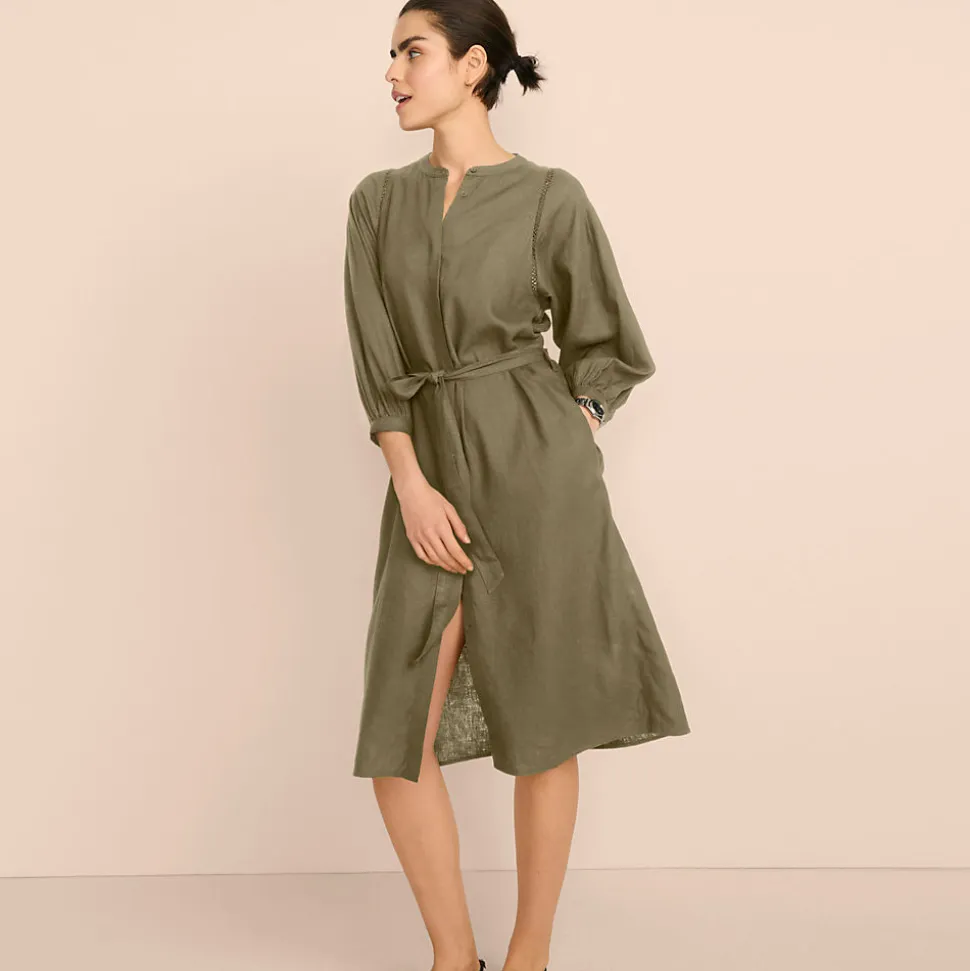 Leinenmix-Kleid mit Ajourdetail für Damen