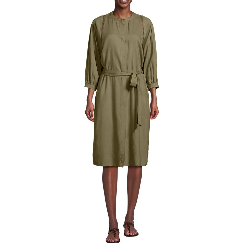 Leinenmix-Kleid mit Ajourdetail für Damen