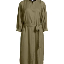 Leinenmix-Kleid mit Ajourdetail für Damen