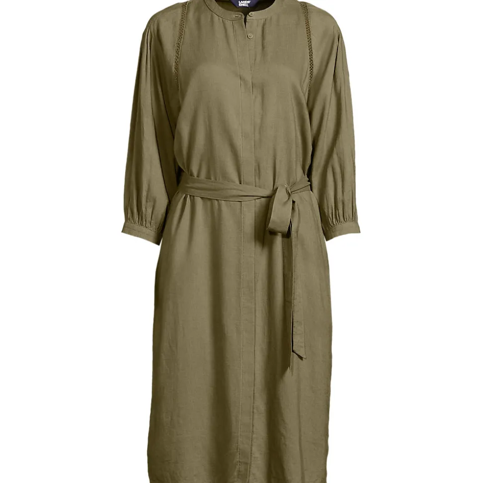 Leinenmix-Kleid mit Ajourdetail für Damen