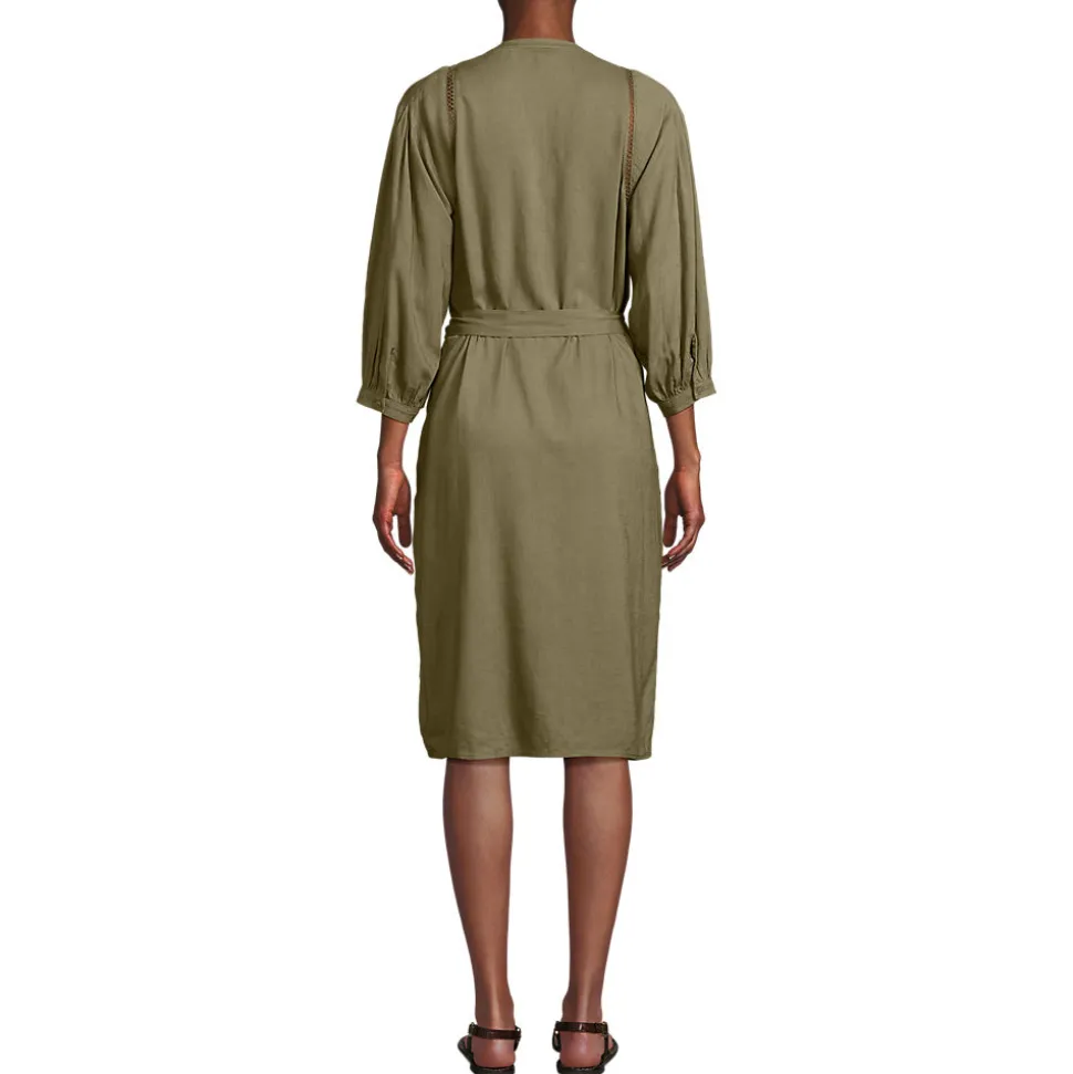 Leinenmix-Kleid mit Ajourdetail für Damen