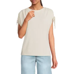 Leinenmix-Shirt mit geraffter Schulter für Damen