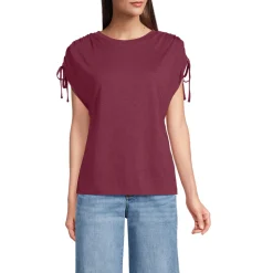 Leinenmix-Shirt mit geraffter Schulter für Damen