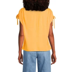 Leinenmix-Shirt mit geraffter Schulter für Damen