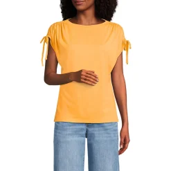 Leinenmix-Shirt mit geraffter Schulter für Damen