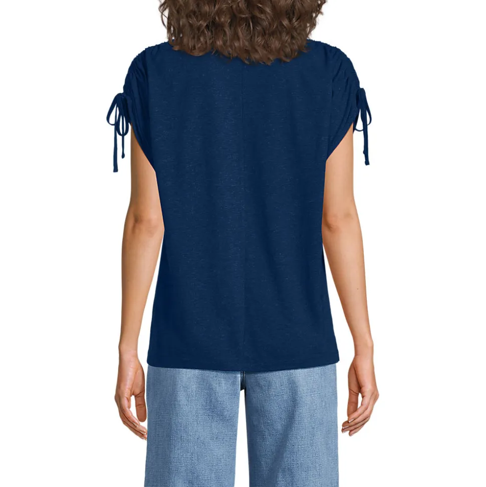 Leinenmix-Shirt mit geraffter Schulter für Damen