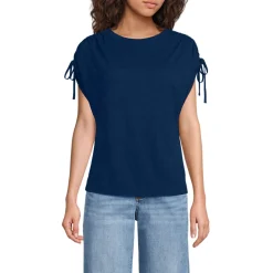 Leinenmix-Shirt mit geraffter Schulter für Damen