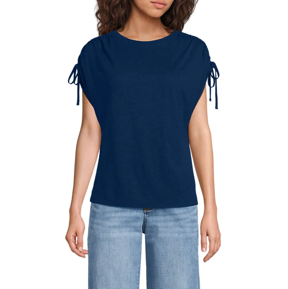 Leinenmix-Shirt mit geraffter Schulter für Damen